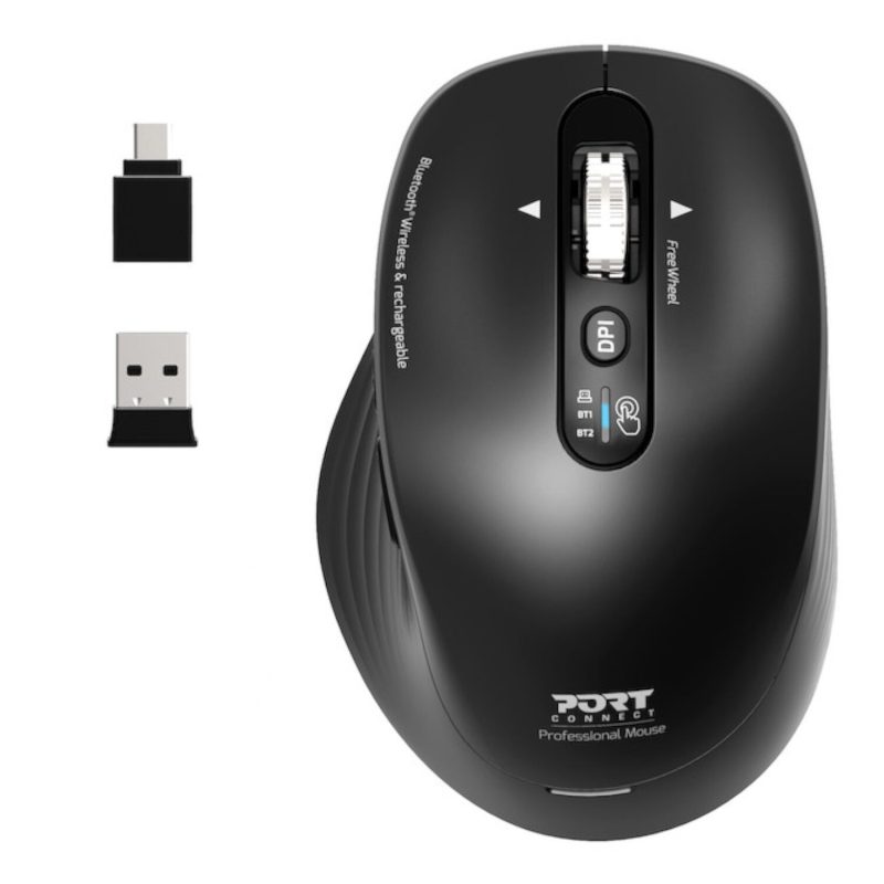 910202-WR-02 Port Connect Business 2.4GHz Rechargeable Bluetooth Wireless Mouse - Black Mice