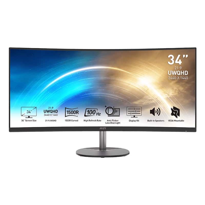 PROMP341CQW_wr_01 MSI PRO MP341CQ 34″ VA Ultrawide Curved Pro Monitor (1500R, 3440x1440, 1ms, 100Hz) Monitors