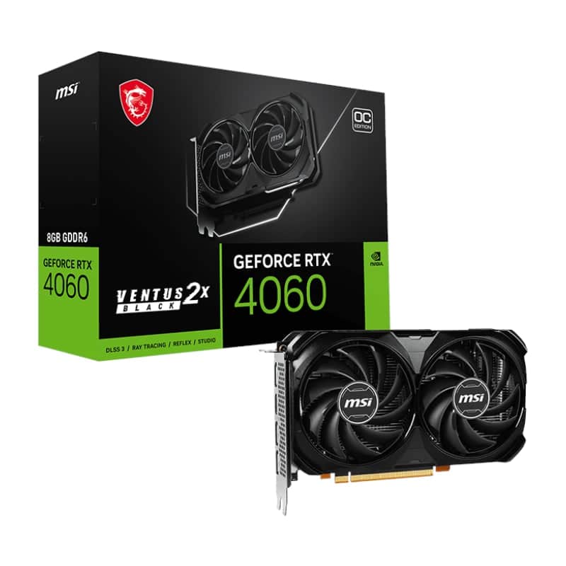 RTX4060VENTUS2X8GOCBLK_wr_01 MSI Nvidia GeForce RTX 4060 Ventus 2x Black 8G GDDR6X 128-BIT Graphics Card Graphics Cards