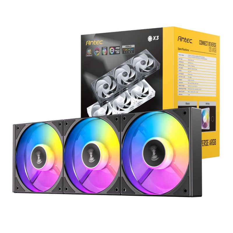 C120R-ARGB-3PK-BK_wr_01 Antec Connect 120 Reverse ARGB PWM Fan 3 Pack - Black Case Fans