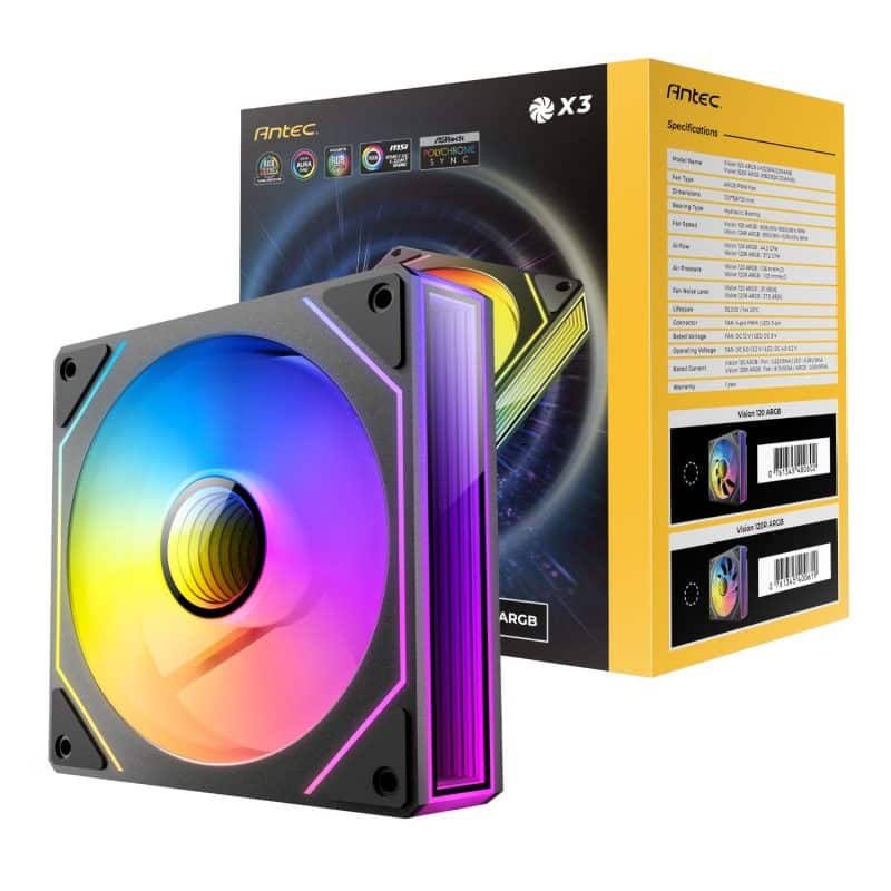 Antec VISION PWM 120mm ARGB Infinity Mirror Case Fan 3 Pack Black Case Fans