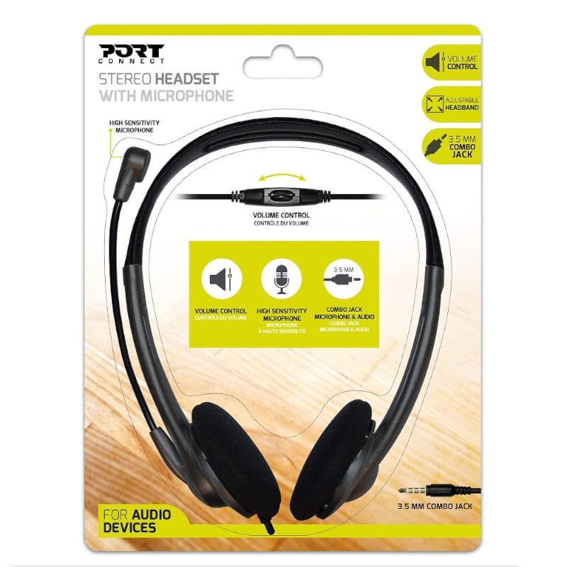 901603_wr_01 Port Stereo Headset with Mic with 1.2m Cable|1 x 3.5mm|Volume Controller - Black Headsets
