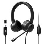 Port Connect USB Headset 1.8m Cable with Mic and Padded/Soft Cushions Black Headsets